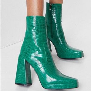 Croc Print High Ankle Boots